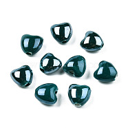 Pearlized Handmade Porcelain Beads, Heart, Teal, 10x10x7mm, Hole: 1.8mm(PORC-T007-21-02)
