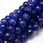 Dyed Natural Agate Faceted Round Beads Strands, Dark Blue, 12mm, Hole: 1mm, about 32pcs/strand, 14.9 inch(X-G-E320E-12mm-08)