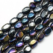 Electroplate Non-magnetic Synthetic Hematite Nuggets Beads Strands, Tumbled Stone, Multi-color Plated, 13~23x10~14x8~13mm, Hole: 1mm, about 24pcs/strand, 15.7 inch(G-L154-27)