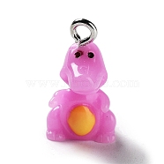 Opaque Resin Pendants, Dinosaur Charms with Platinum Plated Iron Loops, Violet, 18.5x10x14mm, Hole: 1.6mm(RESI-P036-01F)