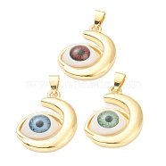 Brass Pendants, Real 18K Gold Plated, Long-Lasting Plated, with Resin Cabochons, Eye, Mixed Color, 28x21.5x7mm, Hole: 3.5x5.5mm(ZIRC-J025-76G)