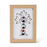 Yoga Tree Gemstone Chakra Picture Frame Stand, with Wood Rectangle Picture Frame, Reiki Energy Stone Home Office Decoration, BurlyWood, 80x120x166mm, Inner Diameter: 136x90mm(DJEW-F021-08)
