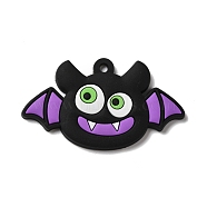 Bat PVC Pendants, for Halloween, Black, 33x57x2.5mm, Hole: 3mm(KY-F018-02)