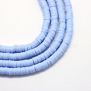 Flat Round Handmade Polymer Clay Bead Spacers, Cornflower Blue, 4x1mm, Hole: 1mm, about 380~400pcs/strand, 17.7 inch(X-CLAY-R067-4.0mm-32)