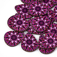 Printed Basswood Pendants, Back Random Color, teardrop, Medium Violet Red, 34.5x27x3mm, Hole: 1.8mm(WOOD-S045-006D)