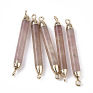 Electroplate Natural Strawberry Quartz Links connectors, with Iron Findings, Column, Golden, 44~45x5mm, Hole: 1.8mm(G-S344-73G)