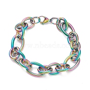 304 Stainless Steel Figaro Chain Bracelets, with Lobster Claw Clasps, Rainbow Color, 8-1/4 inch(21cm)(BJEW-E271-05M)