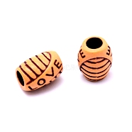 Plastic Beads, Imitation Wood, Large Hole, Column with Word Love, Sandy Brown, 15x12x10.5mm, Hole: 6mm(KY-TAC0008-13)