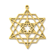 304 Stainless Steel Pendants, Laser Cut, Hollow Star of David with Hexagon Charm, Real 18K Gold Plated, 34.5x27.5x1.5mm, Hole: 1.5mm(STAS-M067-09G)