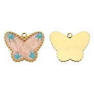 Stainless Steel Pendants, with Enamel, Golden, Butterfly Charm, Pink, 18x14mm, Hole: 1.4mm(PW-WG89816-04)