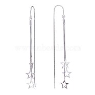Rhodium Plated 925 Sterling Silver Star with Chain Tassel Dangle Earrings, Long Drop Ear Thread for Women, Platinum, 79x9mm, Pin: 0.8mm(JE1045A)