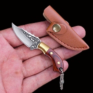 Wood Handle Brass Mini Box Opener Knife, Multi-Functional Keychain EDC Camping Knife, with Knife Sheath, Indian Red, 8.5x0.17cm(PW-WG11260-02)