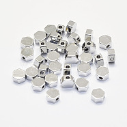 Long-Lasting Plated Brass Beads, Real Platinum Plated, Nickel Free, Hexagon, 5x5.5x3mm, Hole: 1.5mm(KK-K193-055P-NF)