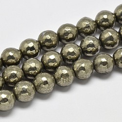 Natural Pyrite Round Beads Strands, Faceted(128 Facets), Grade A, 6mm, Hole: 1mm, about 67pcs/strand, 16 inch(G-F197-07-6mm)