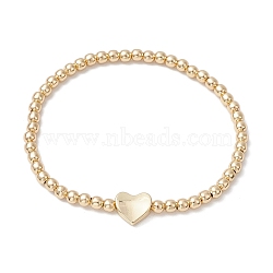 304 Stainless Steel Stretch Braceltets, with Alloy Beads, Heart Charm, Golden, Inner Diameter: 2-1/4 inch(5.7cm)(BJEW-JB11216)