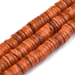 Natural Freshwater Shell Beads Strands, Dyed, Heishi Beads, Flat Round/Disc, Chocolate, 8x1~2.5mm, Hole: 0.8mm, about 196~210pcs/strand, 15.16 inch~15.43 inch(38.5cm~39.2cm)(BSHE-I016A-01F)