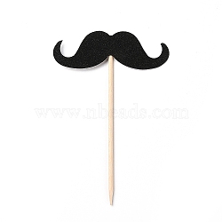 Paper Mustache Cake Insert Card Decoration, with Bamboo Stick, for Birthday Cake Decoration, Black, 105mm, 6pcs/Set(DIY-H108-06)