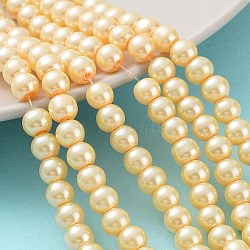 Baking Painted Pearlized Glass Pearl Round Bead Strands, Moccasin, 6~7mm, Hole: 1mm, about 135~140pcs/strand, 31.4 inch(HY-Q003-6mm-61)