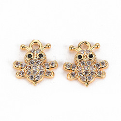Brass Micro Pave Clear Cubic Zirconia Charms, Nickel Free, Bee, Real 18K Gold Plated, 11x9.5x2mm, Hole: 1.2mm(KK-S360-128-NF)