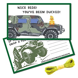 Paper Card, Greeting Card, Thank You Card, with Jute Twine, Rectangle with Duck & Word, Car, Card: 87.5x50mm, 50pcs; Jute Twine: 2mm, 10m(AJEW-CN0001-74D)