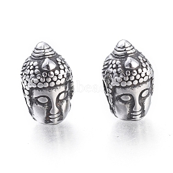 Buddhist 304 Stainless Steel Beads, Buddha Head, Antique Silver, 14x8.5x9mm, Hole: 2mm(STAS-M274-107AS)