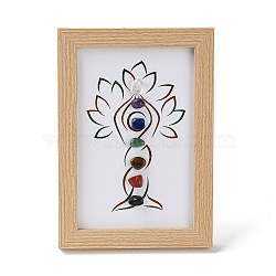 Yoga Tree Gemstone Chakra Picture Frame Stand, with Wood Rectangle Picture Frame, Reiki Energy Stone Home Office Decoration, BurlyWood, 80x120x166mm, Inner Diameter: 136x90mm(DJEW-F021-08)