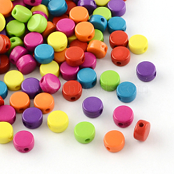 Flat Round Opaque Acrylic Beads, Mixed Color, 8x4.5mm, Hole: 2mm(X-SACR-R889-05)