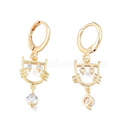 Clear Cubic Zirconia Cat Dangle Leverback Earrings, Brass Jewelry for Women, Cadmium Free & Nickel Free & Lead Free, Real 18K Gold Plated, 33.5mm, Pin: 1mm(EJEW-N012-82)