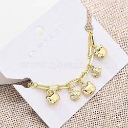 Brass Charm Bracelets, Cable Chains Jewelry for Women, Cat & Fish, Real 18K Gold Plated, 6-3/4 inch(17.3cm)(BJEW-C083-05G)