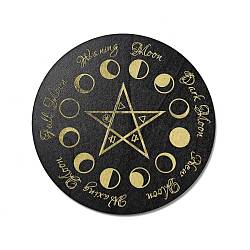 Custom Poplar Wood Pendulum Board, Wooden Dowsing Divination Board, for Witchcraft Wiccan Altar Supplies, Flat Round, Black, Star Pattern, 200x4.5mm(DJEW-F017-01B)