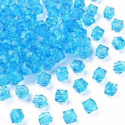 Transparent Acrylic Beads, Faceted, Square, Deep Sky Blue, 5.5x5.5x5.5mm, Hole: 1.8mm, about 4485pcs/500g(MACR-S373-112A-B04)