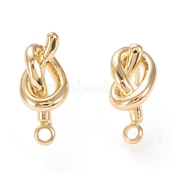 Brass Stud Earring Findings, with Loop, Long-Lasting Plated, Knot, Real 18K Gold Plated, 15.5~17x5.5~7mm, Hole: 1.4mm, Pin: 0.9mm(KK-F820-43G)