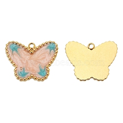 Stainless Steel Pendants, with Enamel, Golden, Butterfly Charm, Pink, 18x14mm, Hole: 1.4mm(PW-WG89816-04)