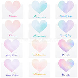 60Pcs 6 Colors Paper Greeting Cards, Tent Cards, Rectangle with Heart, Mixed Color, 137x98x0.3mm, 10pcs/color(DIY-GF0011-24)