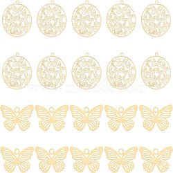 40Pcs 2 Styles 201 Stainless Steel Filigree Pendants, Etched Metal Embellishments, Butterfly, Real 18K Gold Plated, 22.5x20.5x0.4mm, Hole: 1.5mm, 20pcs/style(STAS-UN0035-73)