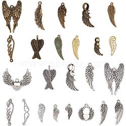 Tibetan Style Alloy Pendants and Links, Wing, Mixed Color, 18~39x5~36.5x1~5mm, Hole: 1~7mm, about 26kind/78pc(TIBEP-NB0001-09)