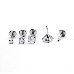 Stainless Steel Clear Cubic Zirconia Threadless Labret Stud, Tragus Stud, Flat Back Earring, Stainless Steel Color, 6mm, Pin: 0.8mm, Head: 3mm(WG18B1C-20)