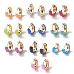 Brass Enamel Hoop Earrings for Women, Real 18K Gold Plated, Ring, Mixed Color, 15x16x5.5mm, Pin: 1.2mm(EJEW-A093-10G)