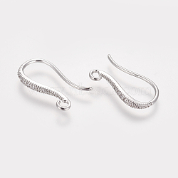 Brass Micro Pave Cubic Zirconia Earring Hooks, with Horizontal Loop, Long-Lasting Plated, Real Platinum Plated, 18.6x10.26x2mm, 12 Gauge, Hole: 1.6mm(ZIRC-E162-20P)
