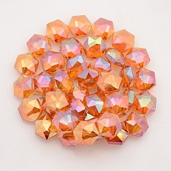 Hexagon Electroplate Full Rainbow Plated Glass Beads Strands, Faceted, Orange, 15x14x8mm, Hole: 1mm, about 50pcs/strand, 23.6 inch(EGLA-P015-F03)