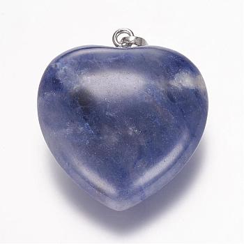 Natural Sodalite Gemstone Pendants, Heart, Platinum, 32.5~34x30x12mm, Hole: 5x8mm