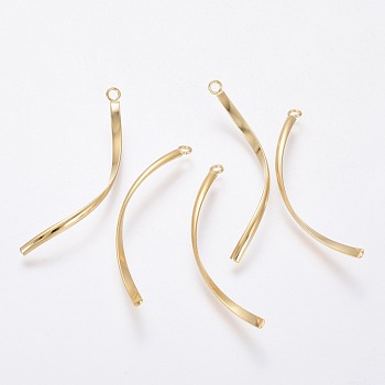 304 Stainless Steel Pendants, Twist, Real 18K Gold Plated, 40x2x1mm, Hole: 1.6mm