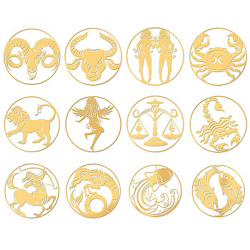 Nickel Decoration Stickers, Metal Resin Filler, Epoxy Resin & UV Resin Craft Filling Material, Constellation, 40x40mm, 12 style, 1pc/style, 12pcs/set