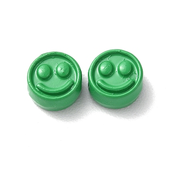 Spray Painted Alloy Beads, Flat Round with Smiling Face, Medium Sea Green, 7.5x4mm, Hole: 2mm