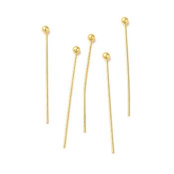 304 Stainless Steel Ball Head Pins, Real 18K Gold Plated, 30x0.5mm, Head: 2mm