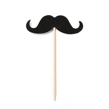 Paper Mustache Cake Insert Card Decoration, with Bamboo Stick, for Birthday Cake Decoration, Black, 105mm, 6pcs/Set