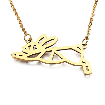 201 Stainless Steel Bunny Pendant Necklaces, with Cable Chains, Filigree Rabbit, Golden, 17.3 inch(44cm), 2mm, Hare: 16x35x1mm