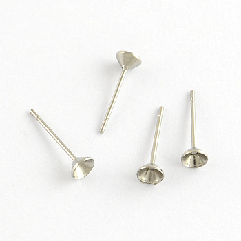 304 Stainless Steel Flat Round Blank Peg Stud Earring Findings, Stainless Steel Color, 14x6mm, pin:1mm, fit for 6mm rhinestone