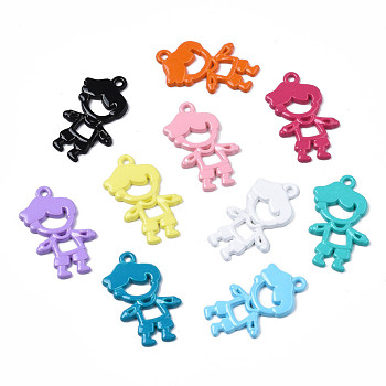Spray Painted Alloy Pendants, Cadmium Free & Nickel Free & Lead Free, Girl, Mixed Color, 22x14x1.5mm, Hole: 1.2mm