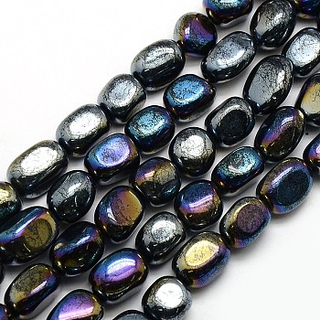 Electroplate Non-magnetic Synthetic Hematite Nuggets Beads Strands, Tumbled Stone, Multi-color Plated, 13~23x10~14x8~13mm, Hole: 1mm, about 24pcs/strand, 15.7 inch